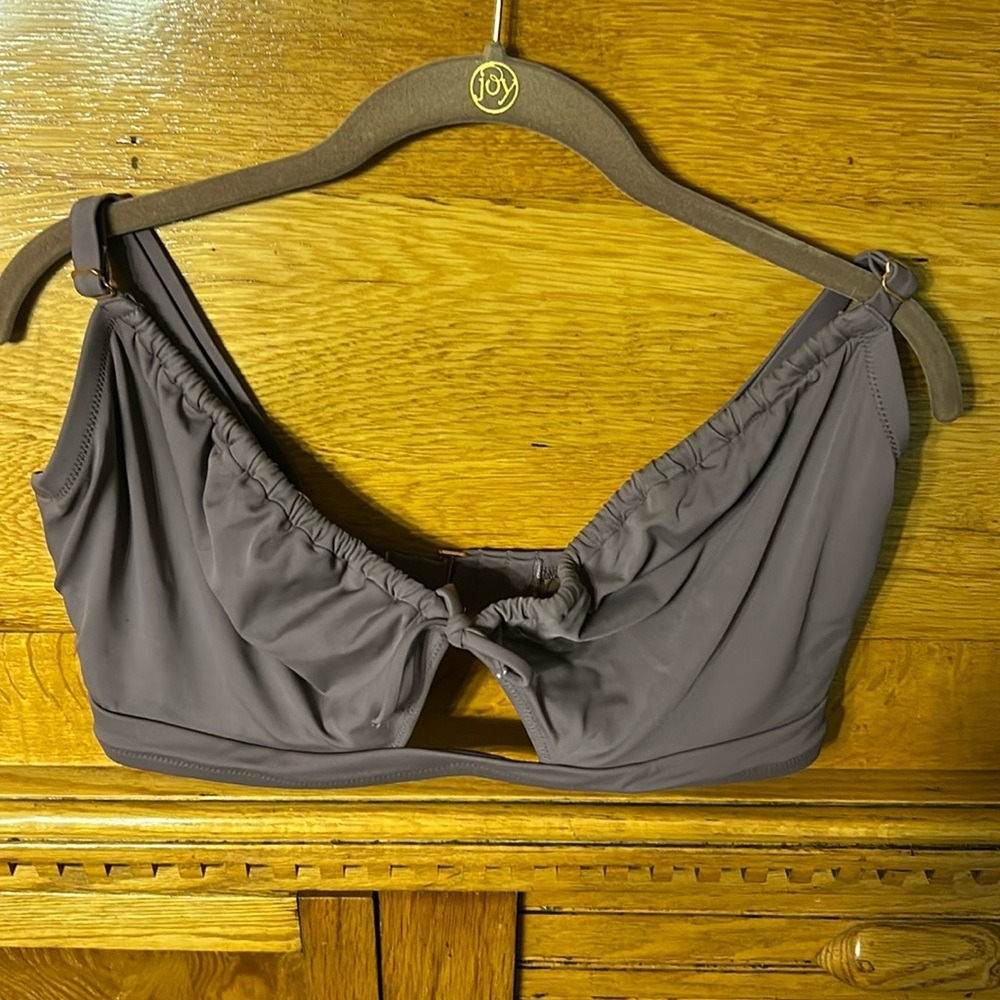 Shade & Shore‎ Mauve Ruched Underwire Bikini Top 38DD Purple Cutout Tie Front